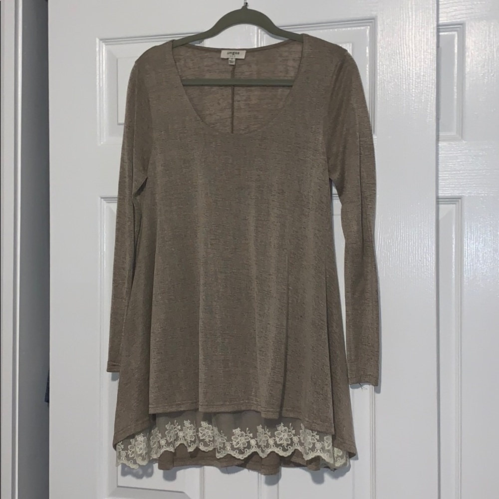 Beigh Blouse with Lace Trim